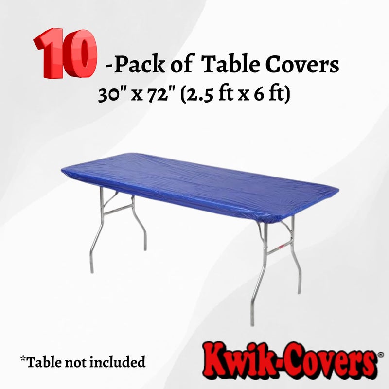 Kwik-Covers 30" x 72" (6 Feet) Royal Blue Rectangular Fitted Plastic Table Covers - 10 Pack - Image 2